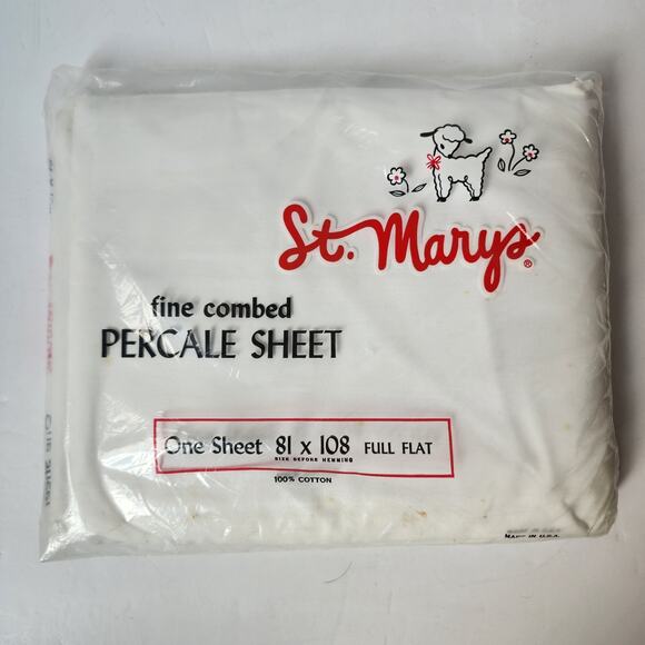 Vintage NOS St. Mary's Full Flat Sheet White Fine Combed Percale 81" x 108" USA - Picture 1 of 5